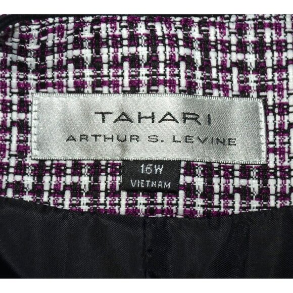 NWT Tahari Arthur Levine 14W Purple Open Tweed Blazer Jacket Faux Leather Trim - Picture 8 of 10